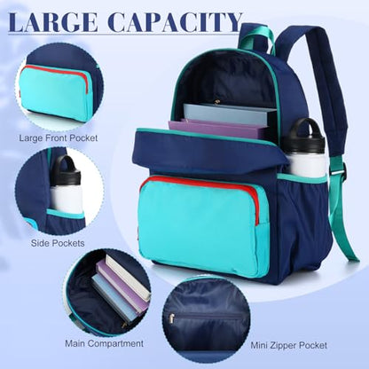 1 Piece Nylon Backpack Kids School Backpack for Toddler Girls Boys Plain Waterproof Preppy Bookbags Travel for Student (Navy and Peacock Blue) - color: Navy and Peacock Blue