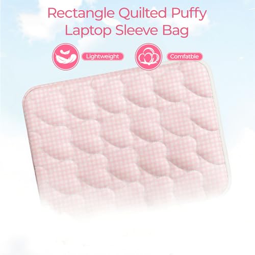 11-12 inch Cotton Quilted Laptop Sleeve for Women, Aesthetic Puffy Laptop Case Carrying Bag Compatible with MacBook Air 11.6“/iPad, Soft Computer Liner Bag (Pink Gingham, 11.6 inch) - color: Pink Gingham, size: 11.6 inch
