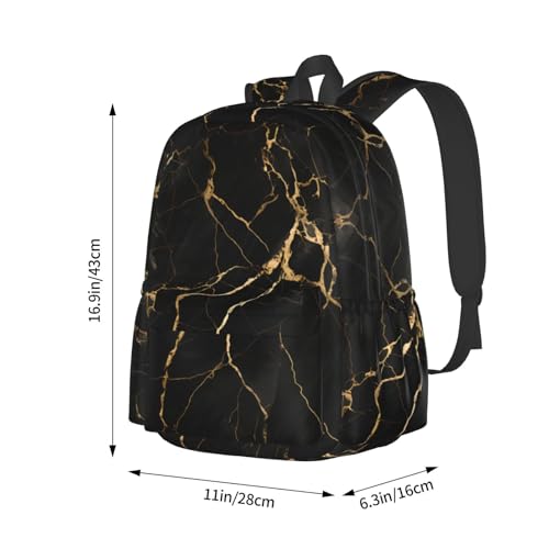 cfpolar 17 Inch Backpack Black & Gold Marble Art Laptop Bag Shoulder Bag School Bookbag Casual Daypack For Boys Girls - color: B94-black & Gold Marble