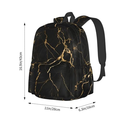 cfpolar 17 Inch Backpack Black & Gold Marble Art Laptop Bag Shoulder Bag School Bookbag Casual Daypack For Boys Girls - color: B94-black & Gold Marble
