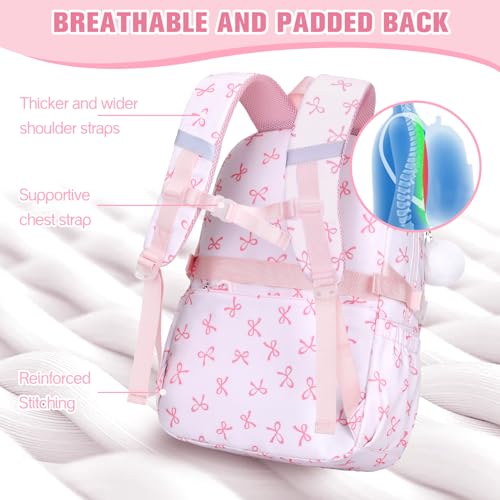 Bevalsa Backpack for Girls 3PCS Teen Girls Pink Bow Backpack for School with Lunch Bag Pencil Case Cute Kids Laptop Backpacks Bookbag for Elementary Middle High School College Student (Bow) - color: Pink Bow