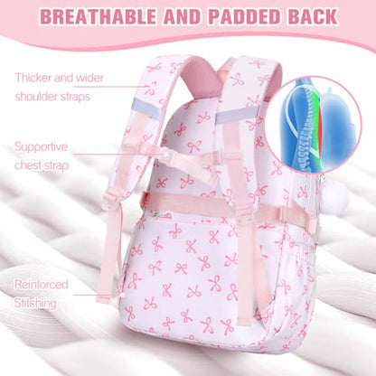 Bevalsa Backpack for Girls 3PCS Teen Girls Pink Bow Backpack for School with Lunch Bag Pencil Case Cute Kids Laptop Backpacks Bookbag for Elementary Middle High School College Student (Bow) - color: Pink Bow