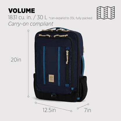 Topo Designs Global Travel Bag – 30L or 40L - Carry-On Compliant Most Airlines, Durable Travel Duffel Bag, Clam Shell Main Pocket, Laptop Sleeve, Backpack, Luggage (30L / Navy/Sahara) - color: Navy/Sahara, size: 30L