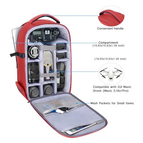 MOSISO Camera Backpack, DSLR/SLR/Mirrorless Photography Camera Bag 15-16 inch Waterproof Hardshell Case with Tripod Holder&Laptop Compartment Compatible with Canon/Nikon/Sony, Red - color: Red