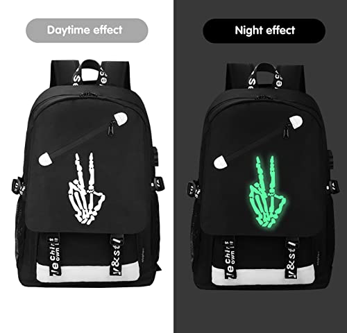 MCWTH School Backpacks for Teen Boys, Luminous School Bag Bookbags for Kids (Skeleton Finger) - color: Skeleton Finger