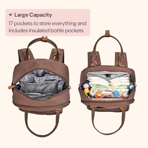 BabbleRoo Diaper Bag Backpack - Baby Essentials Travel Tote - Multi Function Water Resistant Diaper Bag, Travel Essentials Baby Bag with Changing Pad, Stroller Straps & Pacifier Case - Unisex, Brown - color: Coffee, size: Large