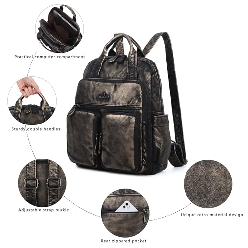 Angel Kiss Backpack Purse for Women Soft Washed Leather Multi Pocket Casual Travel Backpacks… - color: 145bronze