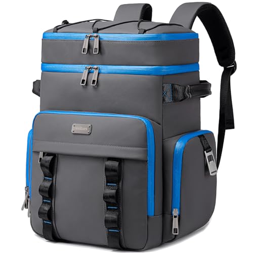 Weitars Insulated Cooler Backpack,Double Deck Waterproof Soft Cooler Bag,Backpack Coolers Leak Proof Lunch Backpack for Men Women for Travel,Camping,Picnic,Beach,Picnic,Outdoor 31L/52 Can - color: DarkGray