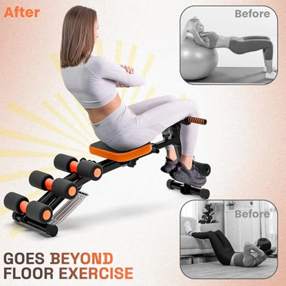 Multi-Function Ab Workout Bench with Resistance Bands and Preacher Curl Pad, Adjustable Ab Crunch Machine, Foldable Sit-Up Bench for Home Gym Strength Training and Leg Extension