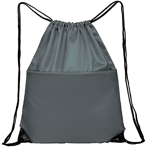Drawstring Backpack Sports Water Resistant String Bag Sport Gym Sackpack for Women Men Large with Zipper, Grey - color: Grey