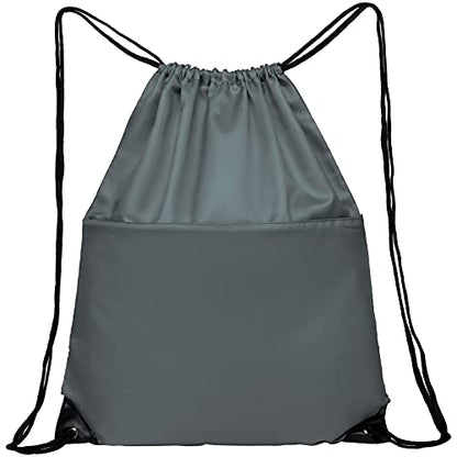 Drawstring Backpack Sports Water Resistant String Bag Sport Gym Sackpack for Women Men Large with Zipper, Grey - color: Grey