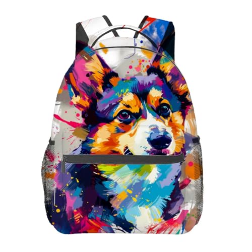 Colorful Corgi Backpack,Cute Dog Polyester Backpacks,Lightweight Double Shoulder Back Pack for Kids Teens,Vibrant Splash Art Bookbag,School Bag Gifts,Casual Travel Daypack Book Packs - color: Corgi