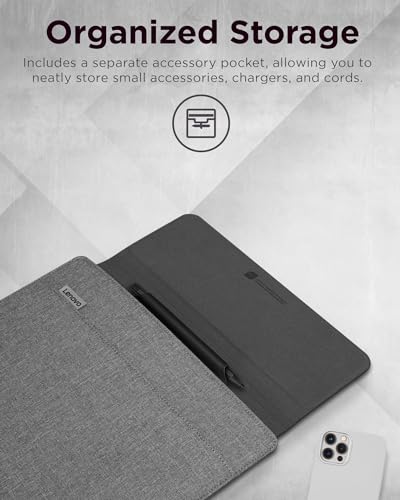 Lenovo Slim Laptop Sleeve 14 Inch Notebook/Tablet - Compatible with MacBook Air/Pro - Eco-Friendly Lightweight Case with Accessory Pocket & Magnetic Closure - Grey - color: Grey, size: 14.5-inch