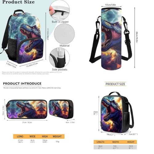 JEOCODY Dinosaur Backpack Kids School Bag for Girls Boys Bookbag with Lunch Box Pencil Pouch Water Bottle Holder Large Capacity Daypack for Travel Hiking Casual Rucksack Back to School Supplies - color: Cool Dinosaur With Lighting Printed