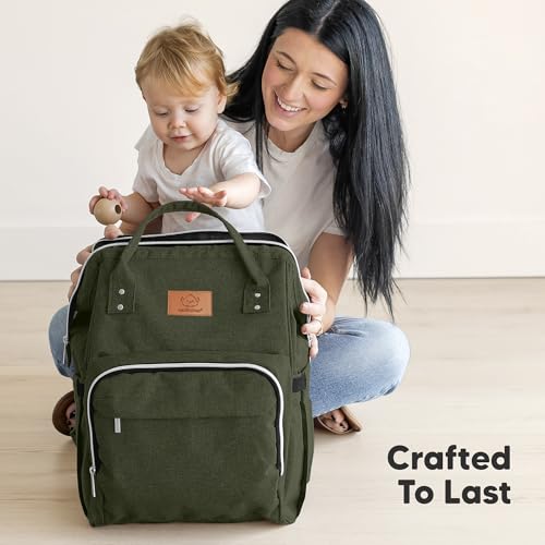 KeaBabies Baby Diaper Bag Backpack - Large Baby Bag for Boys, Girls, Waterproof Multi Function Travel Diaper Backpack with Changing Pad, Durable Travel Essentials for Moms and Dads (Dark Olive) - color: Dark Olive