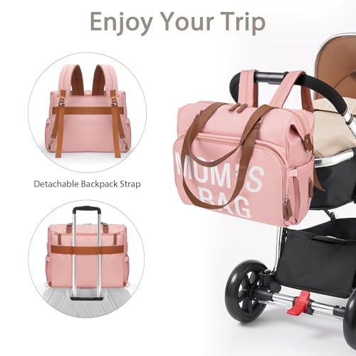 Mom‘s Diaper Bag 4 in 1 Diaper Baby Tote, Hospital Bag for Labor & Delivery, Large Waterproof Baby Travel Weekender with 3 Insulated Pockets, Pink - color: Pink M