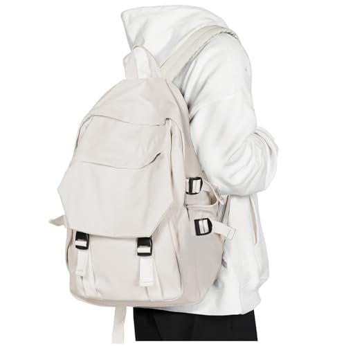 coowoz Lightweight School Bag Casual Daypack College Laptop Backpack for Men Women Water Resistant Travel Rucksack for Sports High School Middle Bookbag for girls（White） - color: White, size: Small