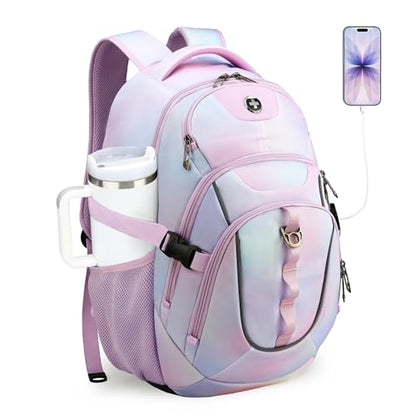 Swissdigital Laptop Backpack with USB Charging Port, Travel Backpack Fits 15.6 inches Computer, 31L Backpack for Women, Pink Purple | SD803-104 - color: Pink Purple