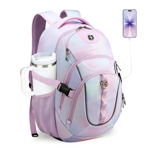 Swissdigital Laptop Backpack with USB Charging Port, Travel Backpack Fits 15.6 inches Computer, 31L Backpack for Women, Pink Purple | SD803-104 - color: Pink Purple