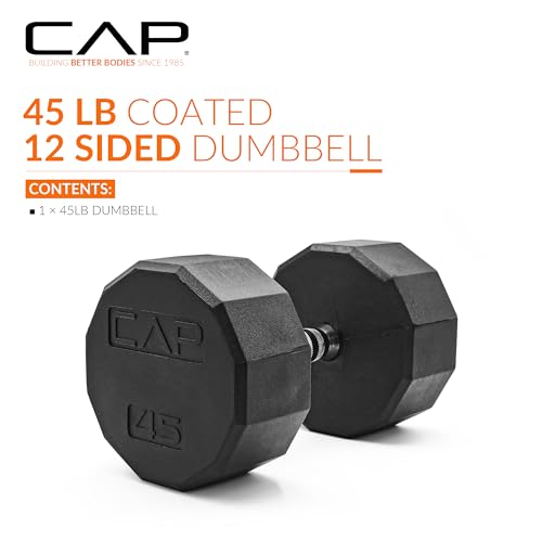 CAP Barbell Coated Hex Dumbbell Weight - Single | 10-120 lbs | Multiple Options - size: 45 lb, style: 12-Sided - Chrome Handle