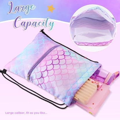 WAWASAM Kids Drawstring Backpack, Gym Swim Bag Cinch Bag for Girls Boys with Zipper Pocket - color: Mermaid B