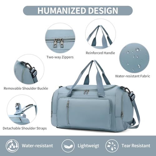 Gym Bags for Women Sports Backpack with Shoe Compartment & Wet Pocket Duffel Bag Carry On Weekender Bag Fitness Travel - color: Blue