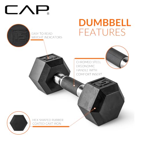 CAP Rubber Coated Hex Dumbbell Set with Storage Rack | 100–210 lb Options, Space-Saving Vertical Compact Storage for Home Gym Strength Training - size: 210 lb - Set - Silver Rack, style: Comfort Handle