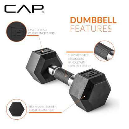 CAP Rubber Coated Hex Dumbbell Set with Storage Rack | 100–210 lb Options, Space-Saving Vertical Compact Storage for Home Gym Strength Training - size: 210 lb - Set - Silver Rack, style: Comfort Handle