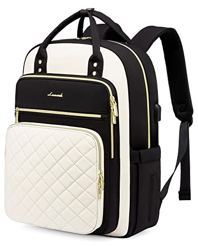 LOVEVOOK Laptop Backpack for Women, Fashion Travel Work Commuter Backpack Purse with USB Port, Lightweight Casual Daypacks, Nurse Teacher College Computer Bag, Fit 15.6" Laptop - color: D-black-beige, size: 15.6-Inch