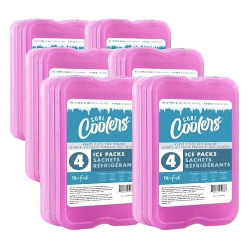 Cool Coolers by Fit & Fresh 4 Pack XL Slim Ice Packs, Quick Freeze Space Saving Reusable Ice Packs for Lunch Boxes or Coolers - color: Purple 8 PK