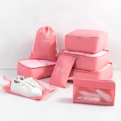 8 Set Packing Cubes for Suitcases, INVODA Travel Luggage Packing Organizers with Laundry Bag, Compression Storage Shoe Bag, Clothing Underwear Bag (Pink) - color: Pink