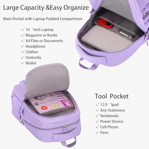 School backpack for Girls, Aesthetic Backpack for Women Cute Bookbag Preppy College (Purple) - color: Purple