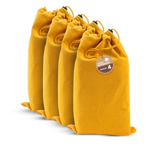 LFH Cotton Rich Shoe Storage Bags with Drawstring, Dustproof Breathable Reusable Organizer, Perfect For Travel, Dorm, Hotel, College, Gym, Easy to Carry, Machine Washable 8"x17" (Pack of 4) - Golden - color: Gold, size: 8"x17" (Pack of 4)