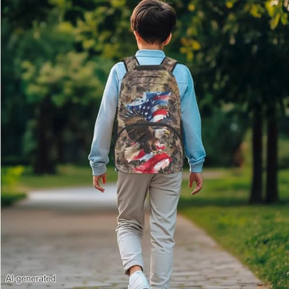 3 in 1 School Backpack, 3PCS Branches American Flag Eagle Kids Bookbag Set Large Capacity 17 Inch Student Backpack with Lunch Box and Pencil Case - color: Branches American Flag Eagle