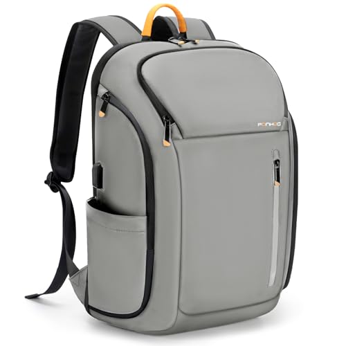 Ponhog 17 Inch Laptop Backpack for Men, Business Travel Anti-Theft Backpack with USB Charging Port, Water Resistant Computer Bag Carry On Flight Approved for Work College Weekender, Grey - color: D-grey, size: 17 Inch