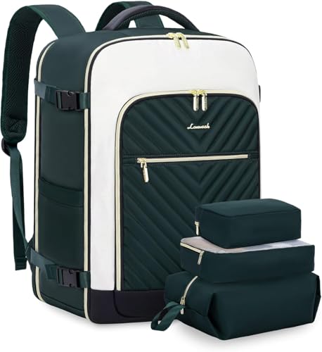 LOVEVOOK Large Travel Backpack for Women, TSA Carry on Backpack for Airplanes, 40L Personal Item Travel Bag for Women fits 17" Laptop,Waterproof Carry on Bag Airplane Approved with 3 Packing Cubes - color: Deep Water Green, size: 40L-4Pcs