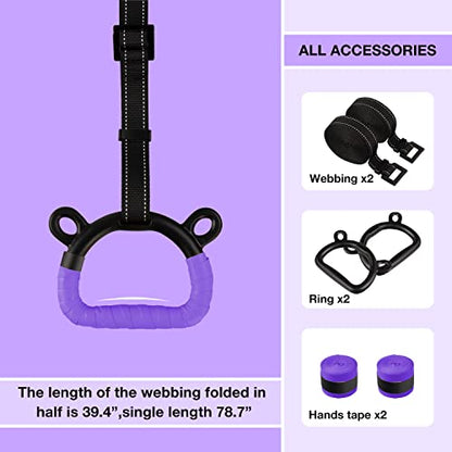 EXQ Home Kids Gymnastic Rings Pull up Rings for Chlidren Exercise,Indoor Gym Ring,Kids Gymnastics Rings with Adjustable Straps,Load Bearing 220lb(NO Bar) - color: Purple