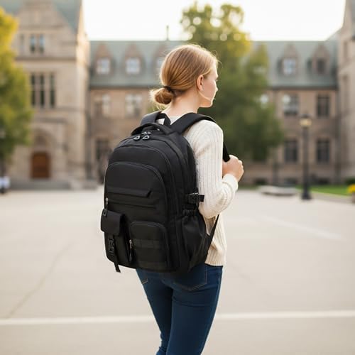 Cute Backpack for Teen Girls Boys, Aesthetic Travel Bookbag for High Middle School College Student (Black) - color: Black