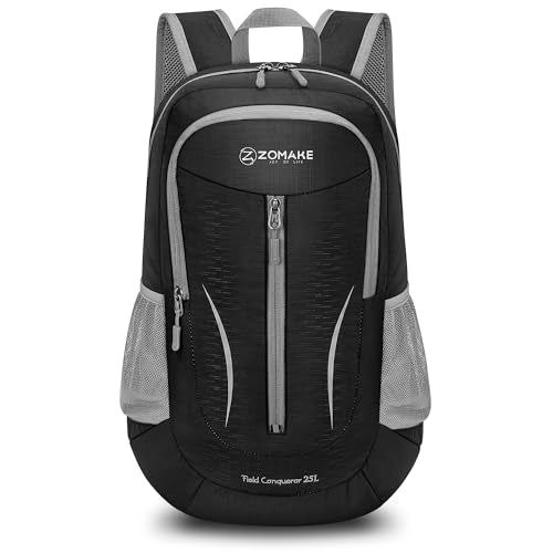 ZOMAKE Ultra Lightweight Packable Backpack 25L, Foldable Hiking Backpacks Water Resistant Small Folding Daypack for Travel(Black) - color: Black-c