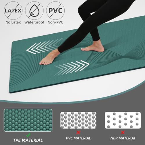 ILILI Yoga Mat, TPE Exercise Mat, Tear-Resistant, Fitness Yoga Mat with Carrying Strap, 72''x25''×0.3''(8mm), Ideal for Yoga, Pilates, Home Workouts, Stretching & All Fitness Routines - color: Peacock Green