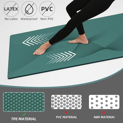 ILILI Yoga Mat, TPE Exercise Mat, Tear-Resistant, Fitness Yoga Mat with Carrying Strap, 72''x25''×0.3''(8mm), Ideal for Yoga, Pilates, Home Workouts, Stretching & All Fitness Routines - color: Peacock Green
