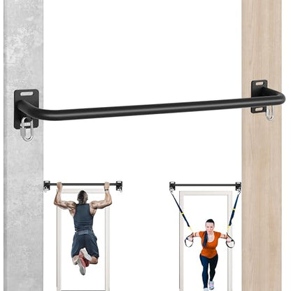 36" Heavy Duty Pull Up Bar Wall/Joist Mounted, 600 LB Capacity, Multi-Grip Bar for Garage & basement rafter Use - All-in-One Workout Station with Carabiners & Space-Saving Design - color: Black
