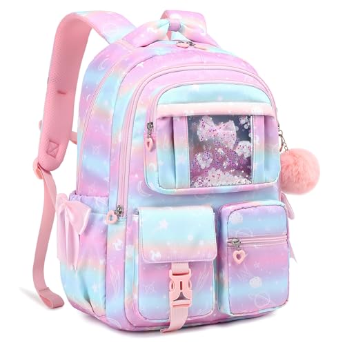 PIG PIG GIRL Kids Backpack for Girls - School Bags for Middle School Students - Book Bag for Elementary Primary - Kawaii Ita Backpack - Pink Planet - color: Pink Planet