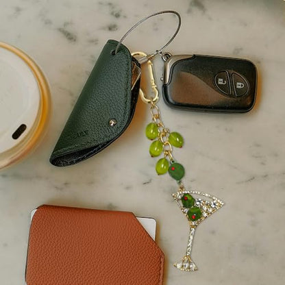 Madison Tyler Western Cowboy Boots Cherry Bow Bubble Tea Strawberry Cute Keychain | Bag Charms for Handbags Purse Charms - color: Martini Olives