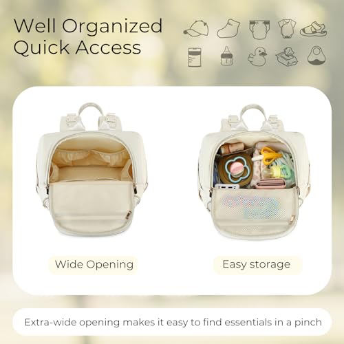 MAPLELILY Large Diaper Bag Backpack, Stylish Baby Travel Diaper Bag, Beige | Waterproof lightweight maternity hospital backpack. With changing pad, stroller straps, insulated pocket. Mom, dad, toddler - color: Beige