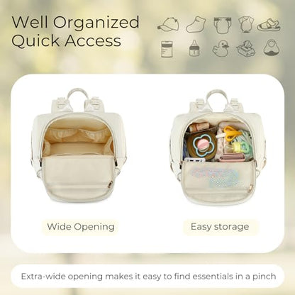 MAPLELILY Large Diaper Bag Backpack, Stylish Baby Travel Diaper Bag, Beige | Waterproof lightweight maternity hospital backpack. With changing pad, stroller straps, insulated pocket. Mom, dad, toddler - color: Beige