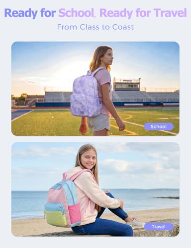 VASCHY School Backpacks, Lightweight Bookbag Schoolbag for Teen Girls Casual Basic Simple Daypack for Women Lavender Tie-Dye - color: Lavender Tie-dye
