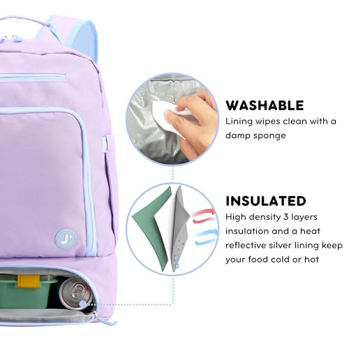 J World New York 2-in-1 Insulated Backpack Lunch Box for Kids. Adult School Bookbag, Purple, 17 x 13 x 9 Inches - color: Purple