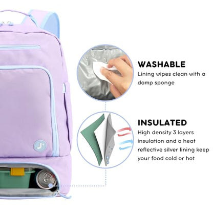 J World New York 2-in-1 Insulated Backpack Lunch Box for Kids. Adult School Bookbag, Purple, 17 x 13 x 9 Inches - color: Purple