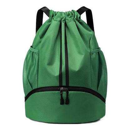 PinCute Drawstring Backpack for Women Men, Gym Bag for Soccer, Basketball, Swim, Beach, Water-Resistant Sports Backpack with Wet Pocket and Shoe Compartment, Dark Green - color: Dark Green